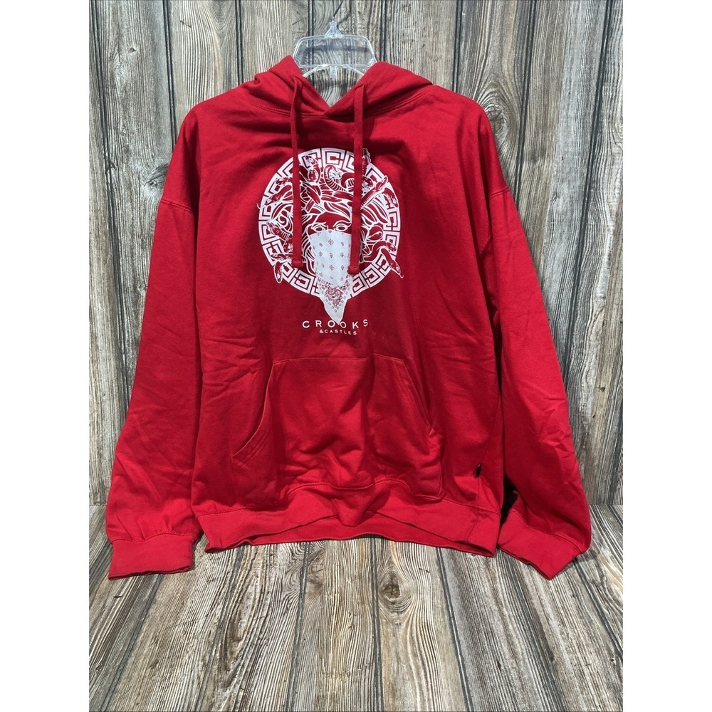 Mens Crooks & Castles Greco Medusa Red Logo Hoodie Sweatshirt XL